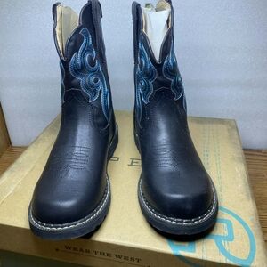 Roper Chunk Rider Faux Leather Boots Women's Black Size 6.5M Comfort Broidered